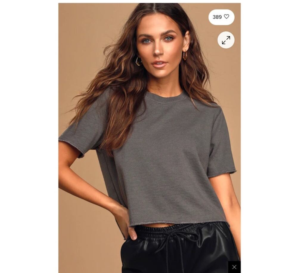 Lulus Grey Terry Knit Short Sleeve Crop Tee size Medium